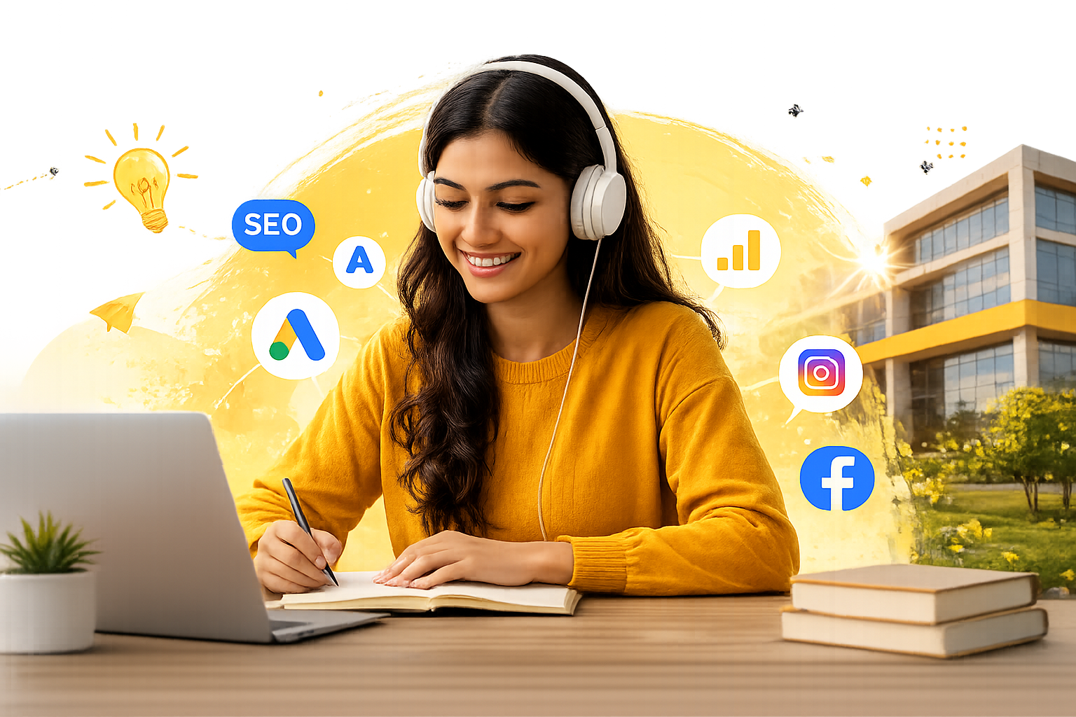 SEO learner with laptop