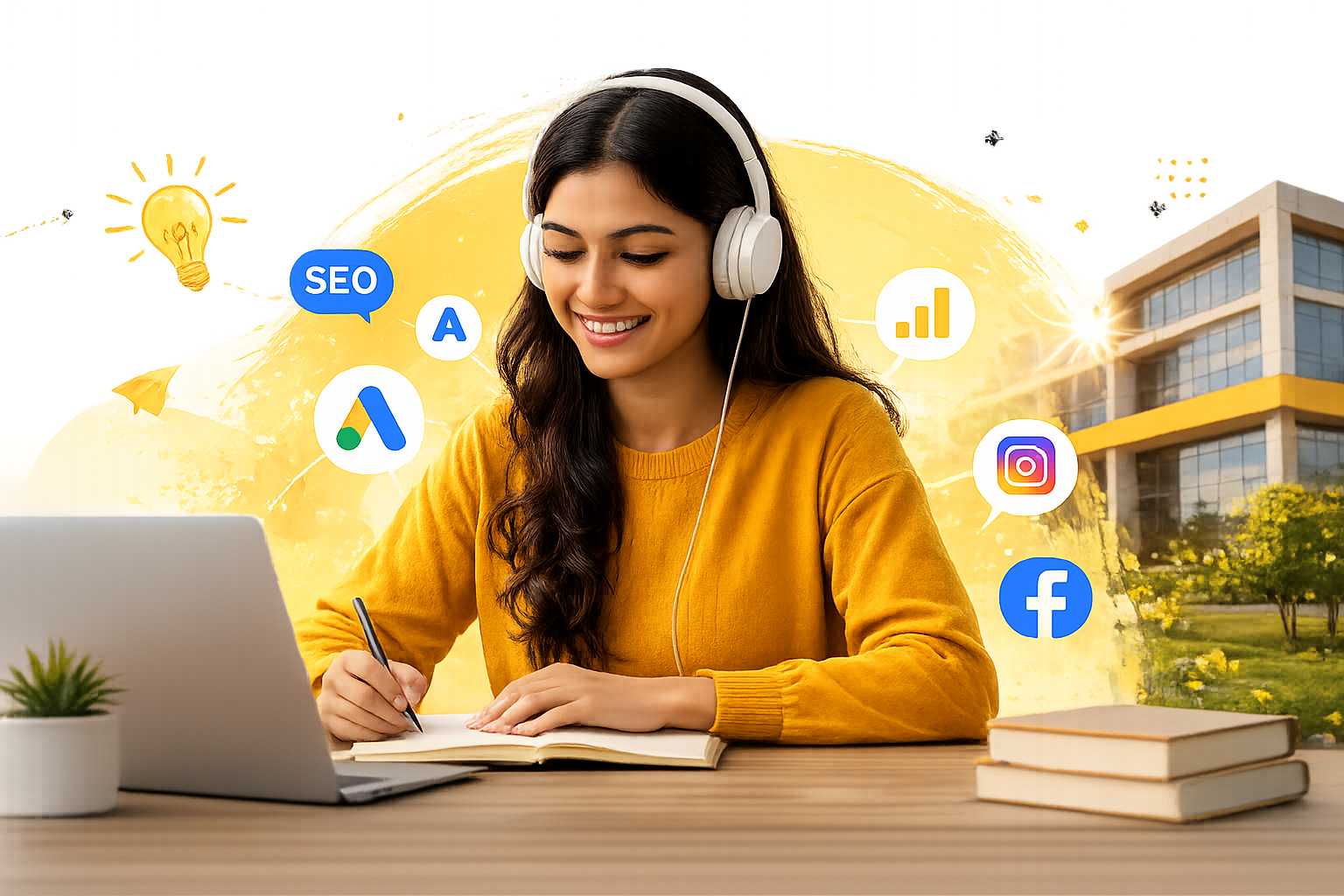 SEO learner with laptop